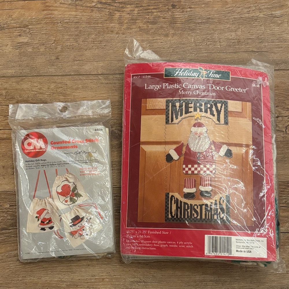 Holiday Time Santa Door Greeter Kit & CM Cross Stitch Ornaments Bundle NIP